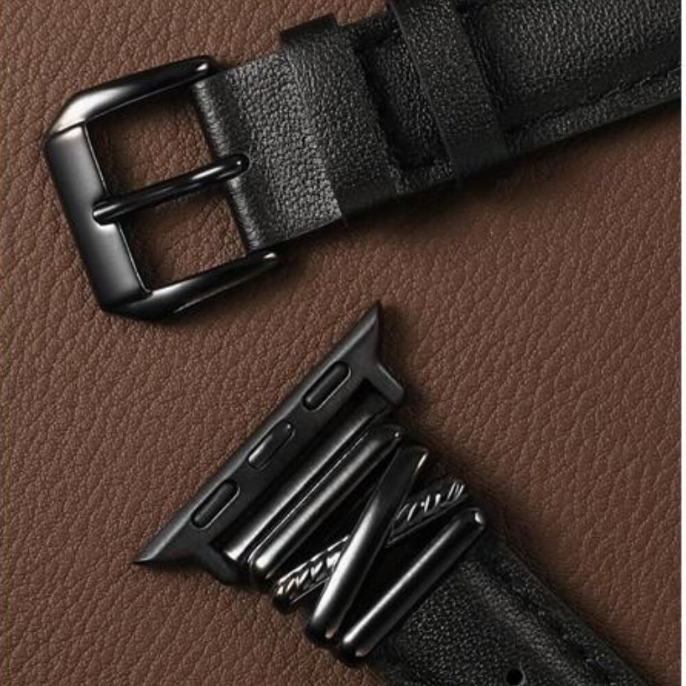 NEW Black Leather Slim Fashion Apple Watch Band - Picture 4 of 6